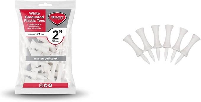 Masters Golf White Graduated Plastic Golf Tees 2" 51Mm Bag Of 25
