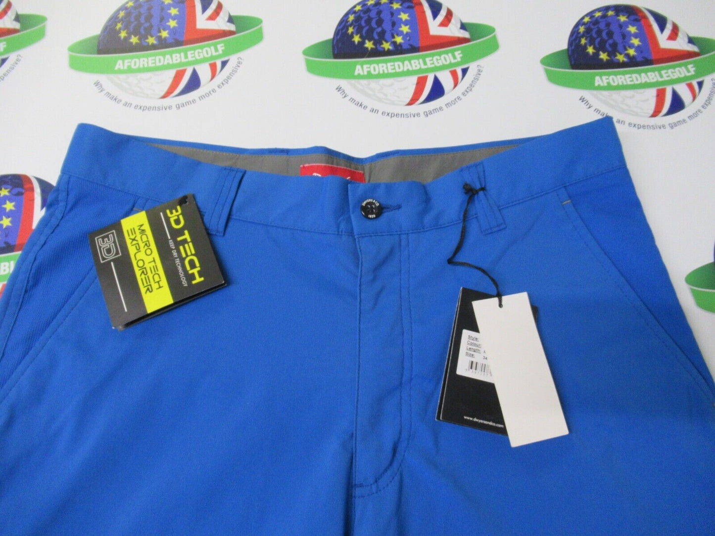 dwyers & co micro tech 2.0 golf trousers electric blue waist 34" leg 31"