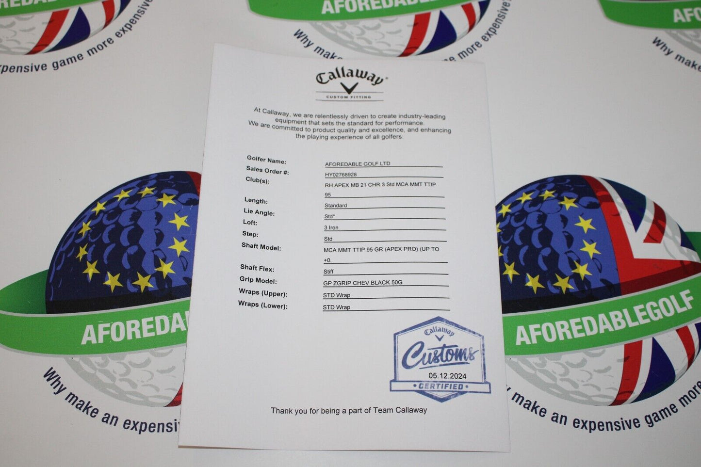 New Callaway Apex Mb Forged 3 Iron Mmt Type 304-Ss 95G Graphite Stiff Flex