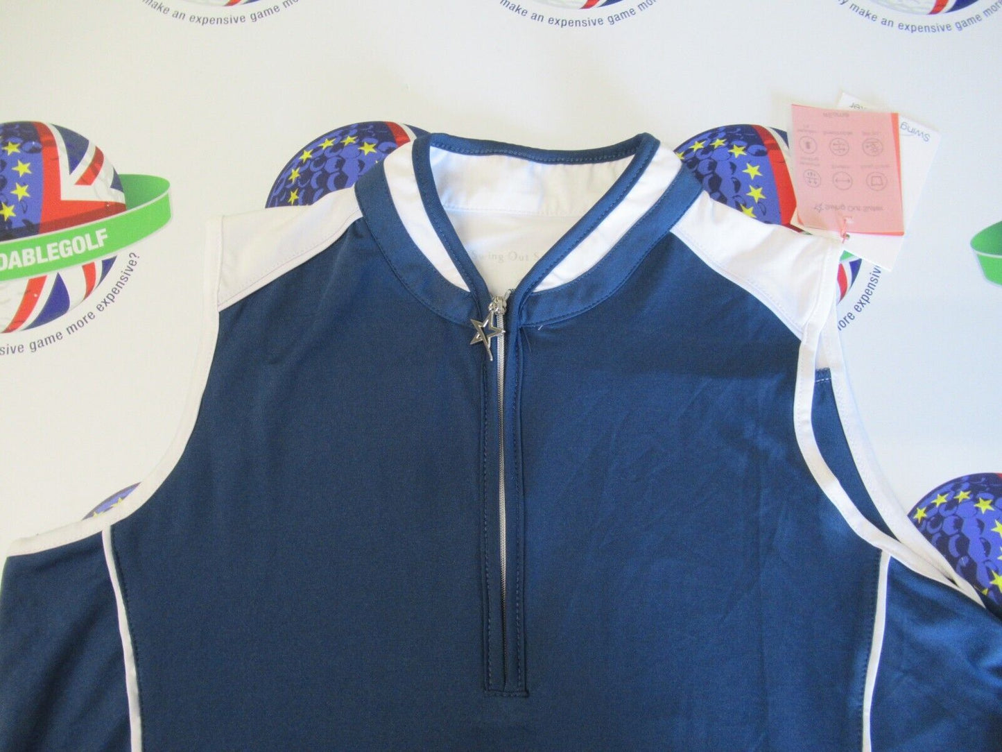 swing out sister esme zip up sleeveless polo shirt atlantic & white size medium