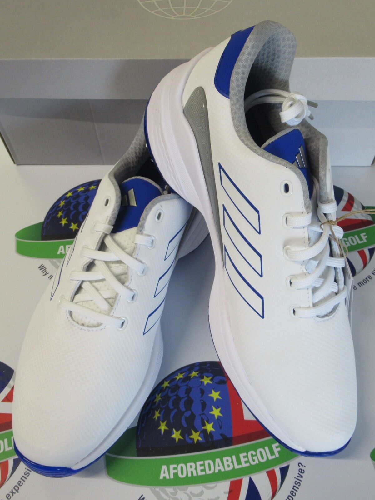 adidas zg23 waterproof golf shoes white/blue uk size 9