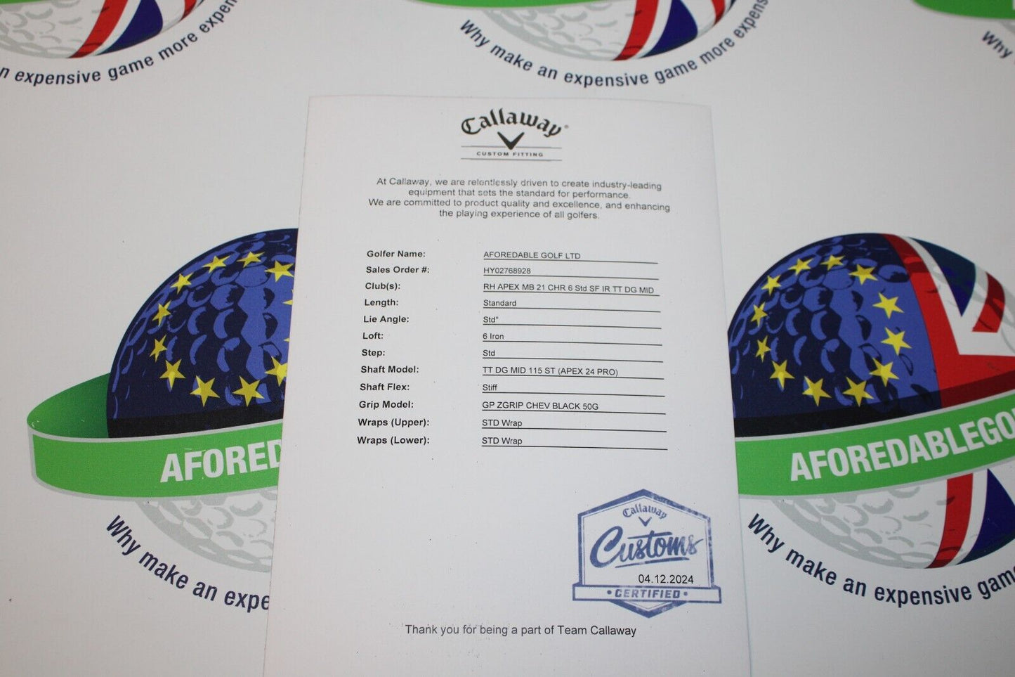 New Callaway Apex Mb Forged 6 Iron True Temper Dynamic Gold Mid 115 S300 Stiff