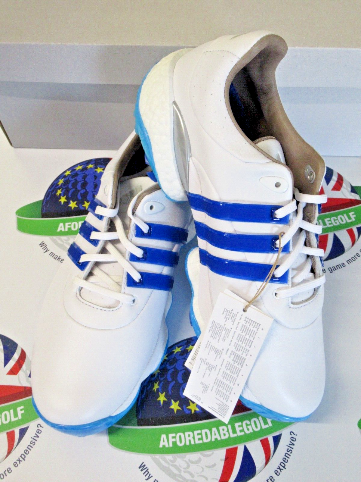 Adidas Tour 360 22 Waterproof Golf Shoes White/Blue UK Size 7