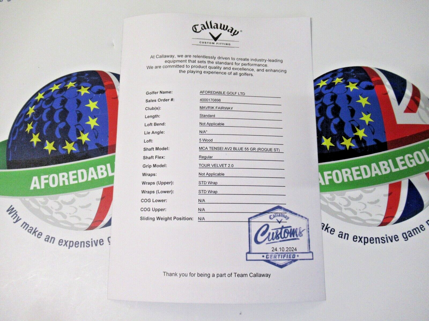 Callaway Mavrik 18 Degree #5 Fairway Wood Tensei Blue Ai.Vapor XLink 55G Regular