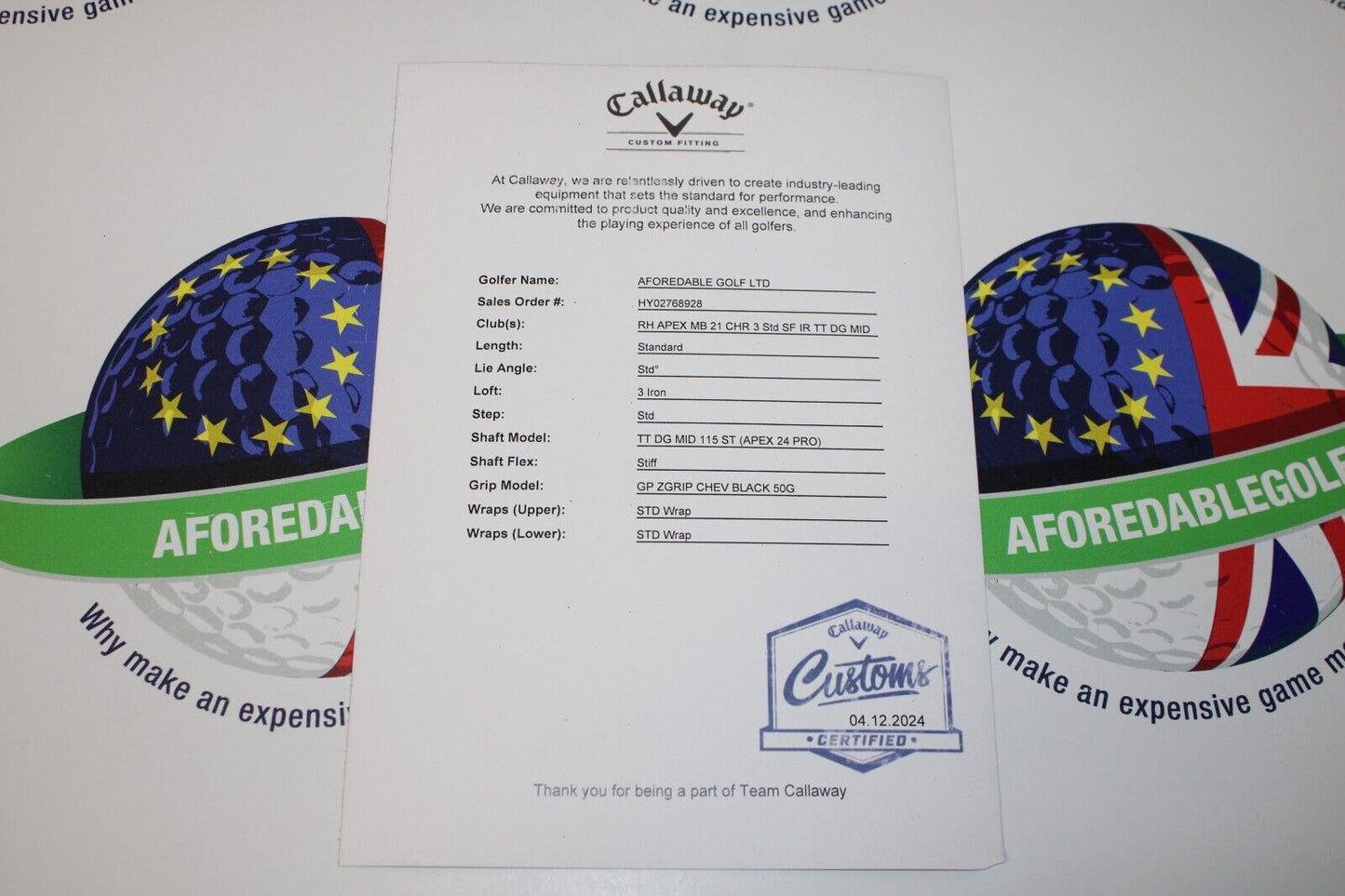 New Callaway Apex Mb Forged 3 Iron True Temper Dynamic Gold Mid 115 S300 Stiff