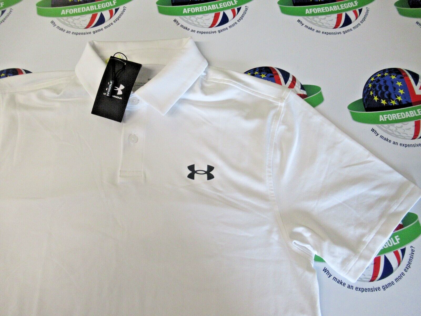 under armour t2g polo shirt white/grey uk size small  loose