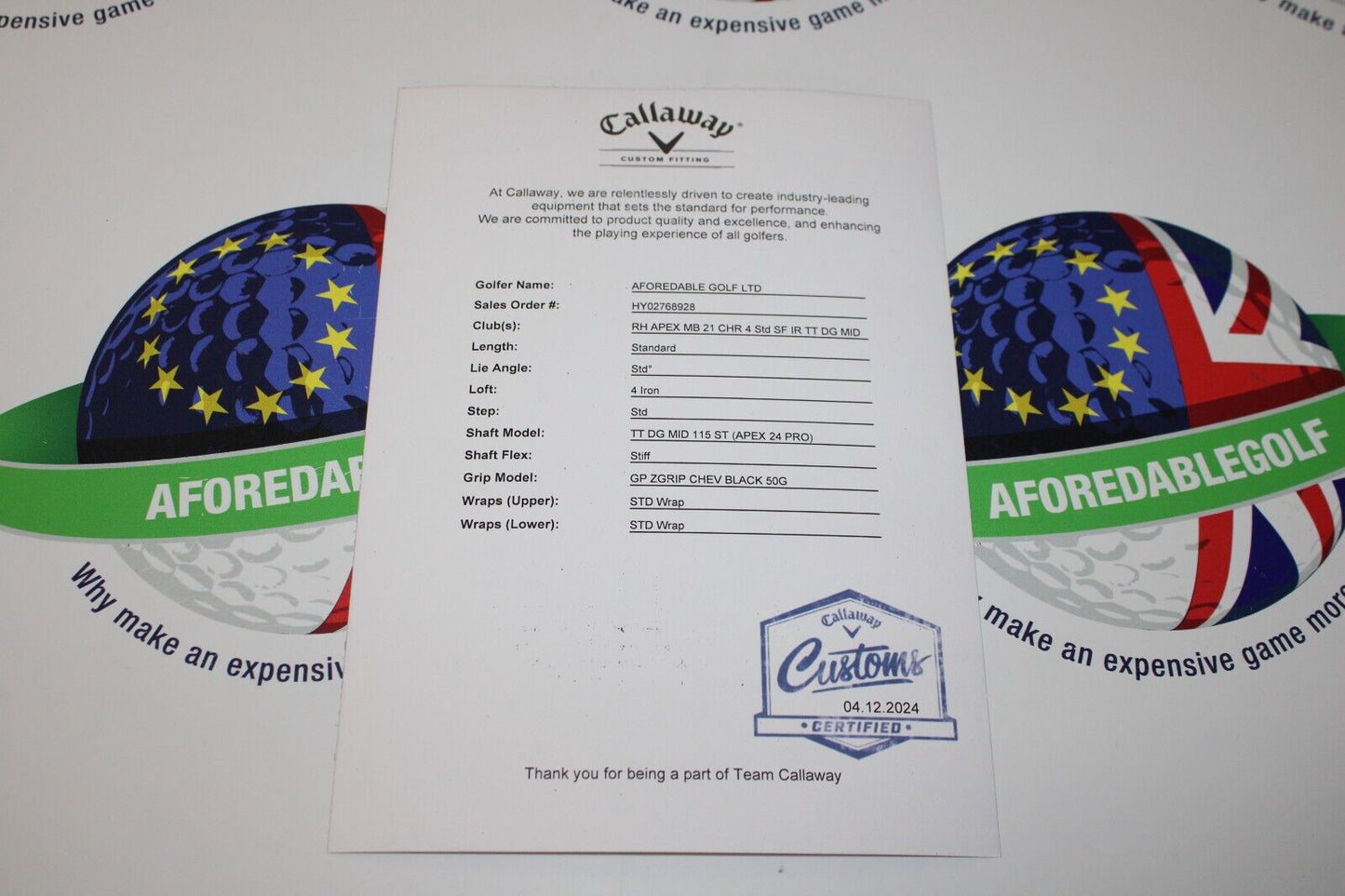 New Callaway Apex Mb Forged 4 Iron True Temper Dynamic Gold Mid 115 S300 Stiff