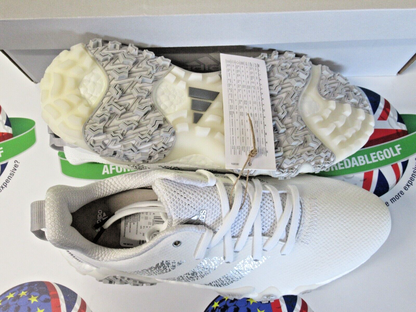 adidas code chaos 22 waterproof golf shoes white/grey/silver uk size 8 medium