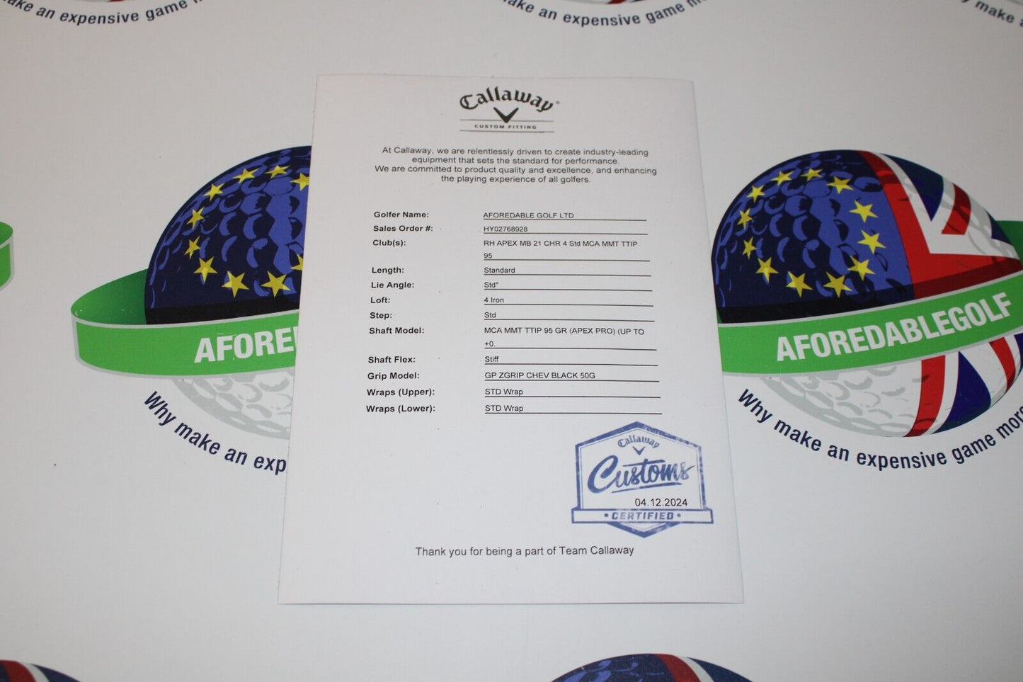 New Callaway Apex Mb Forged 4 Iron Mmt Type 304-Ss 95G Graphite Stiff Flex