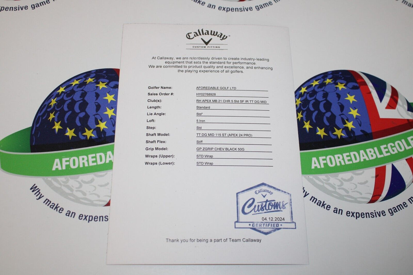 New Callaway Apex Mb Forged 5 Iron True Temper Dynamic Gold Mid 115 S300 Stiff