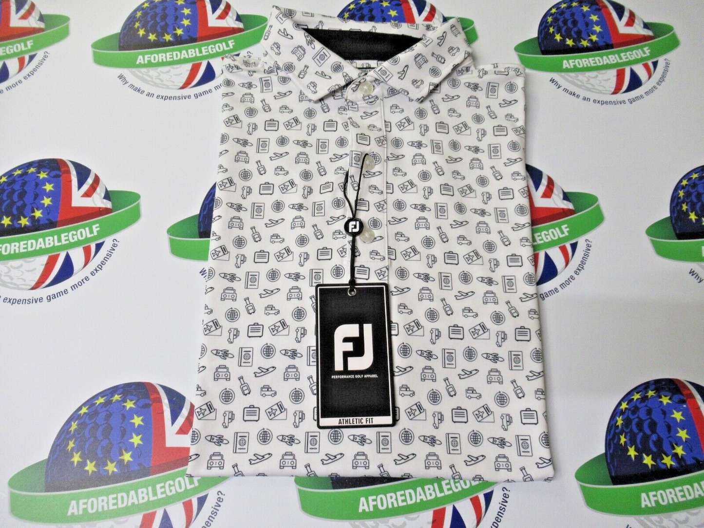 footjoy eu travel print polo shirt white/black uk size medium