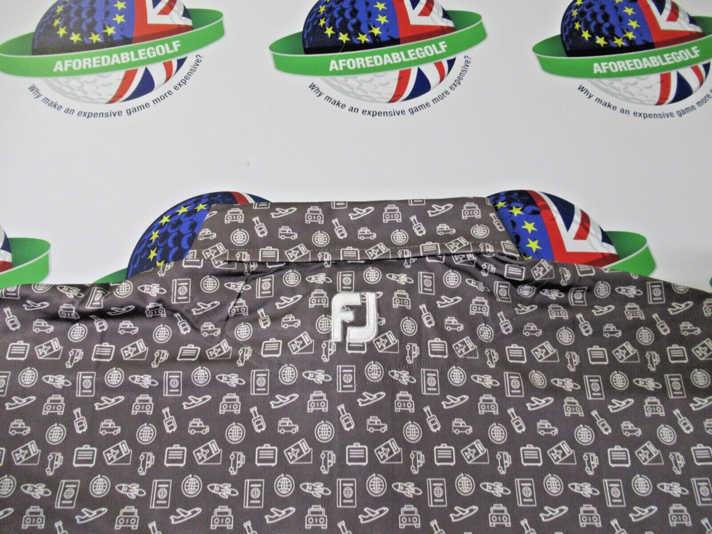 Footjoy Eu Travel Print Polo Shirt Lava/White UK Size Large