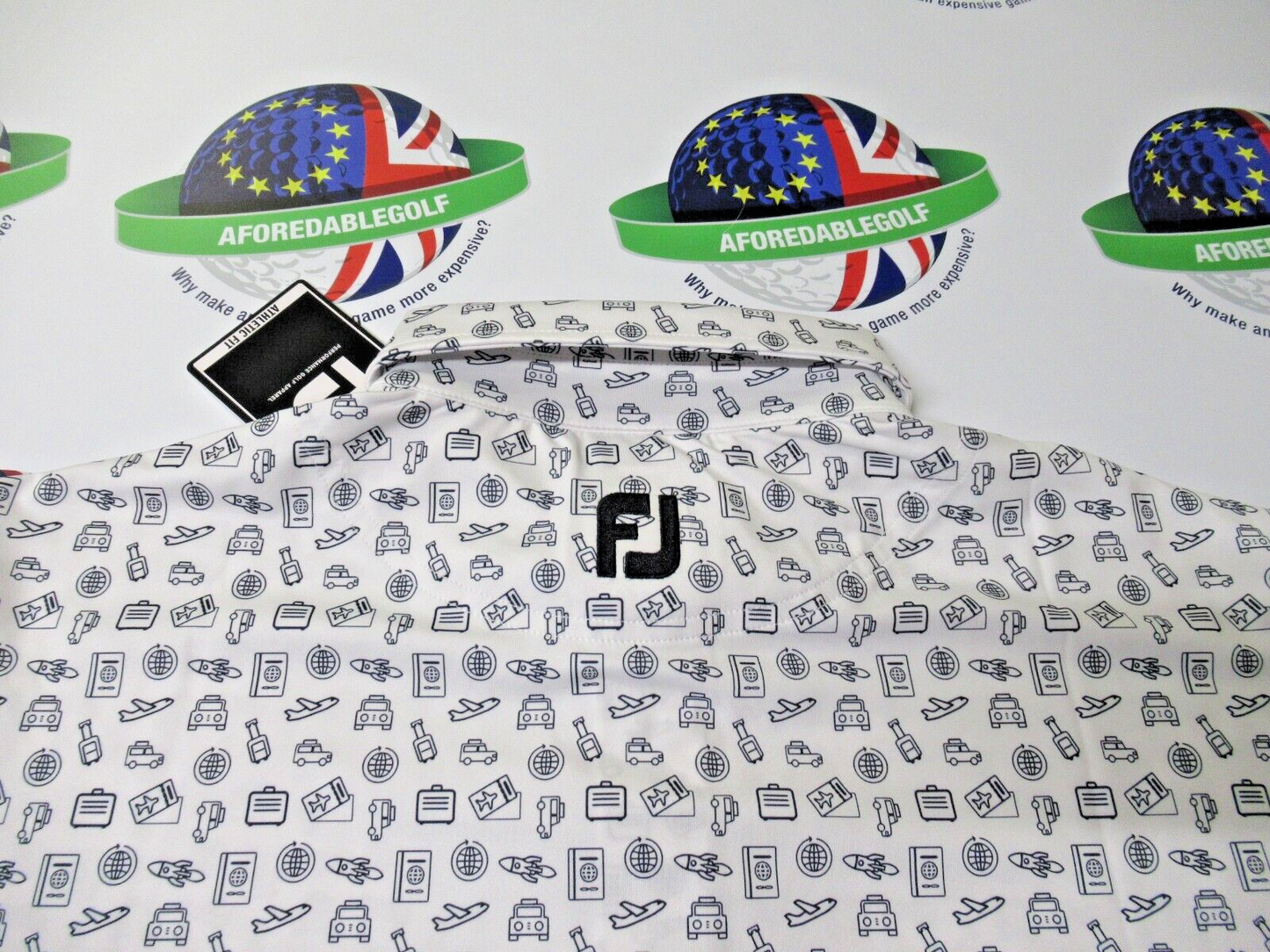 Footjoy Eu Travel Print Polo Shirt White/Black UK Size Medium