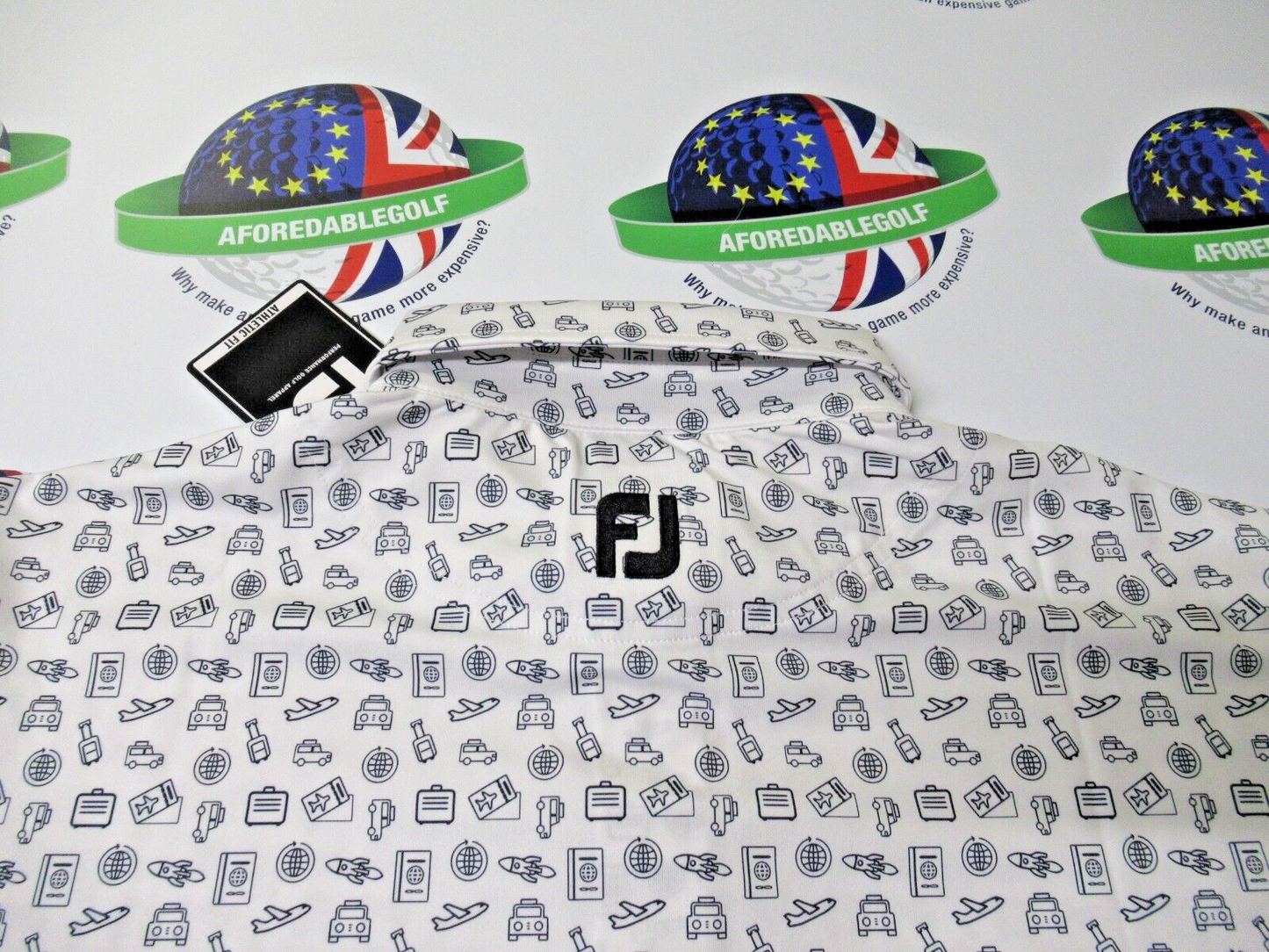 footjoy eu travel print polo shirt white/black uk size medium