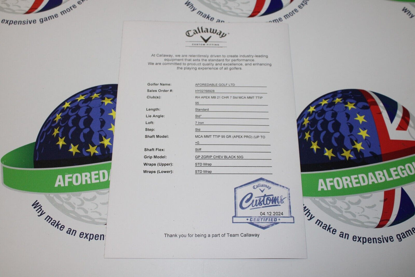 New Callaway Apex Mb Forged 7 Iron Mmt Type 304-Ss 95G Graphite Stiff Flex