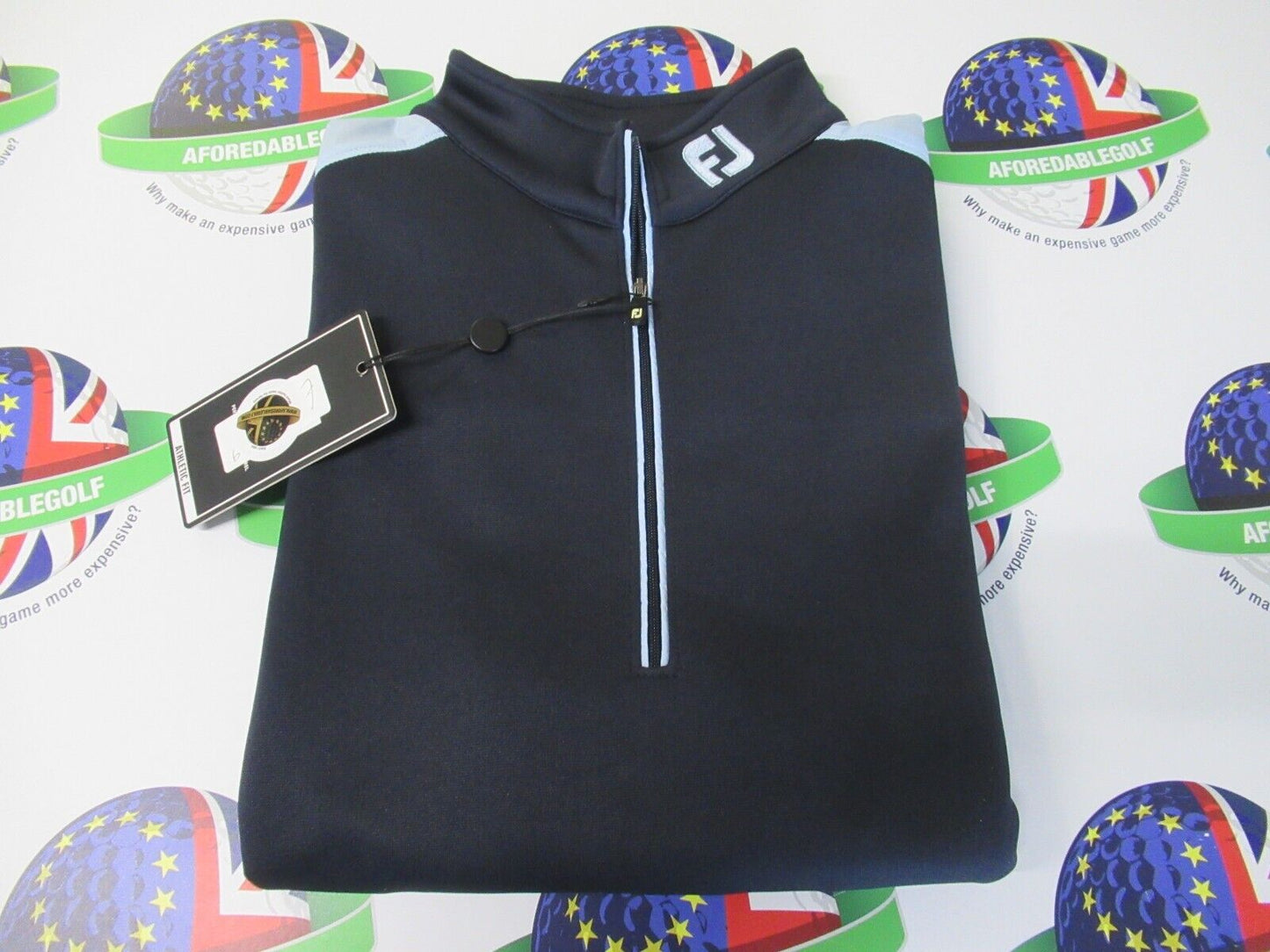 footjoy woven yoke chill out 1/2 zip pullover navy/sky blue uk size medium