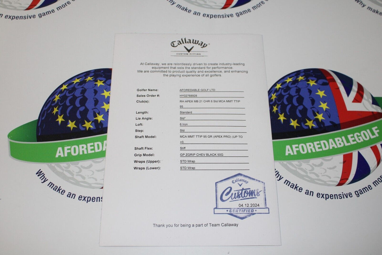 New Callaway Apex Mb Forged 6 Iron Mmt Type 304-Ss 95G Graphite Stiff Flex