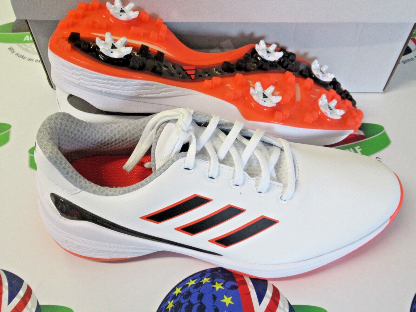 adidas zg23 waterproof golf shoes white/orange uk size 8