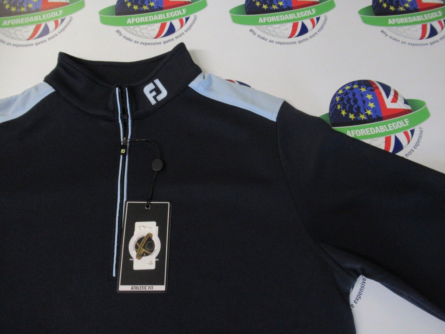 footjoy woven yoke chill out 1/2 zip pullover navy/sky blue uk size large