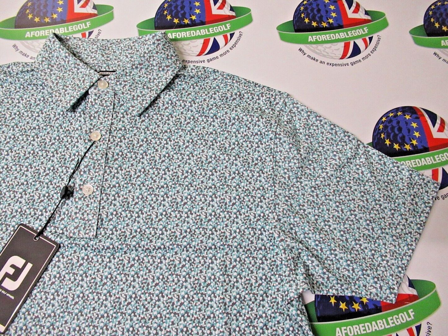 footjoy eu confetti print polo shirt aqua surf uk size medium