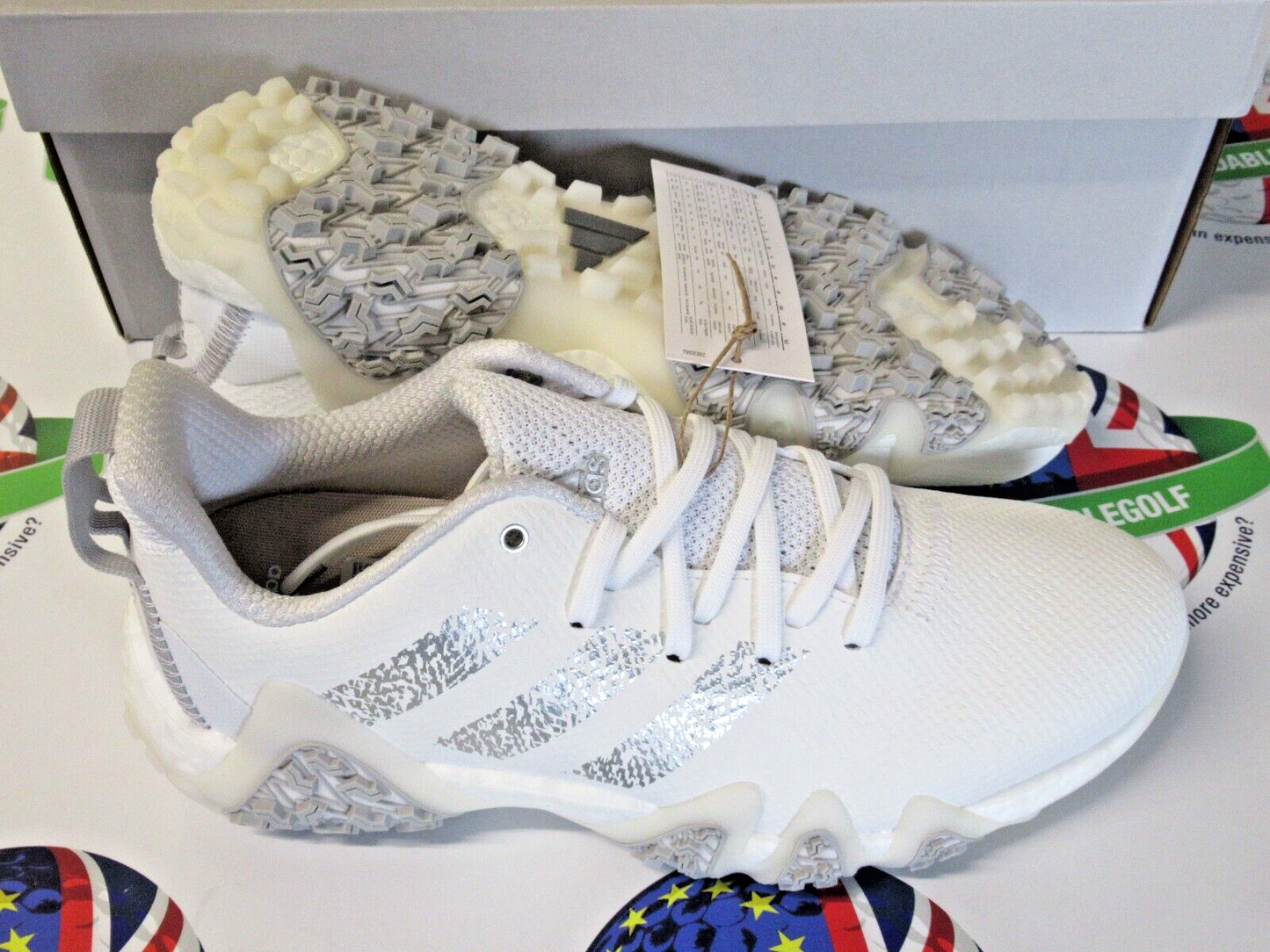adidas code chaos 22 waterproof golf shoes white/grey/silver uk size 7 medium
