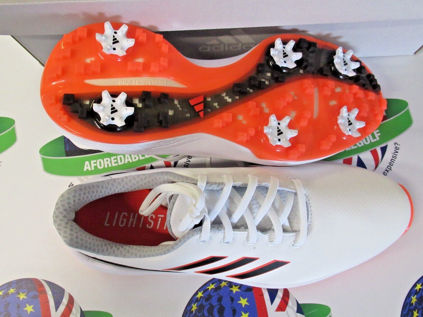 adidas zg23 waterproof golf shoes white/orange uk size 8
