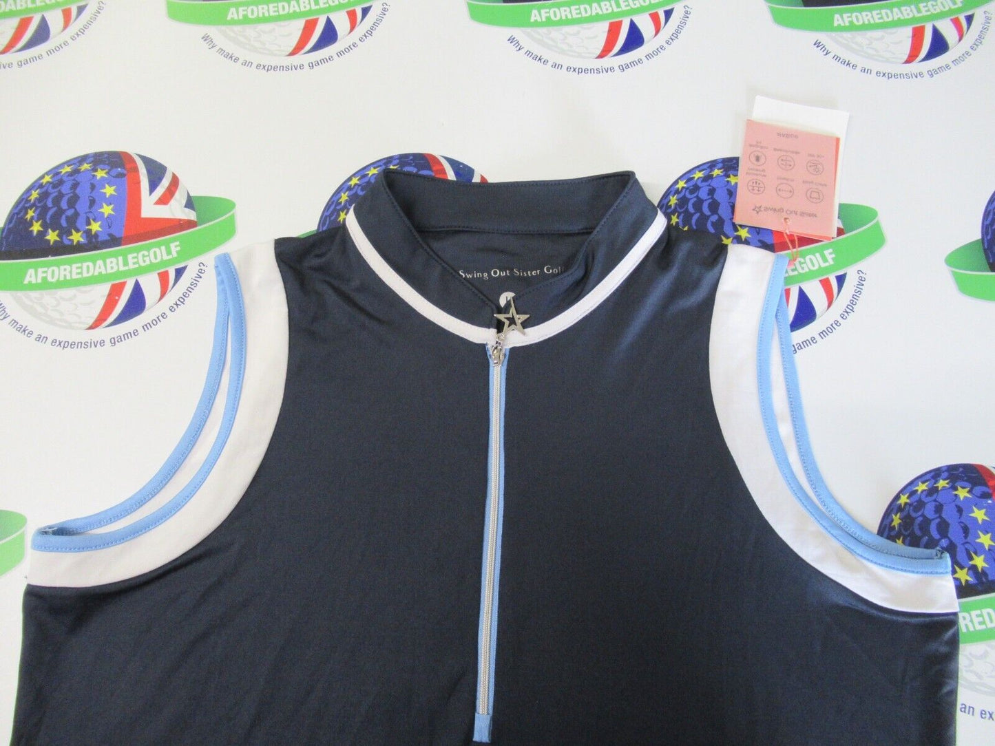 Swing Out Sister Alice Zip Up Sleeveless Polo Shirt Navy Blazer UK Size Large