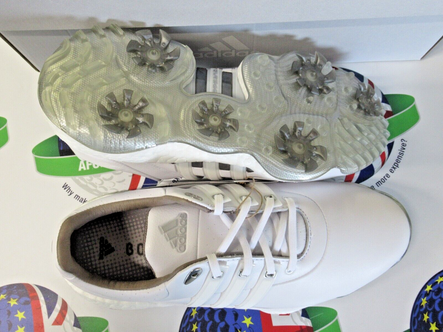 adidas tour 360 22 waterproof golf shoes white/silver uk size 9