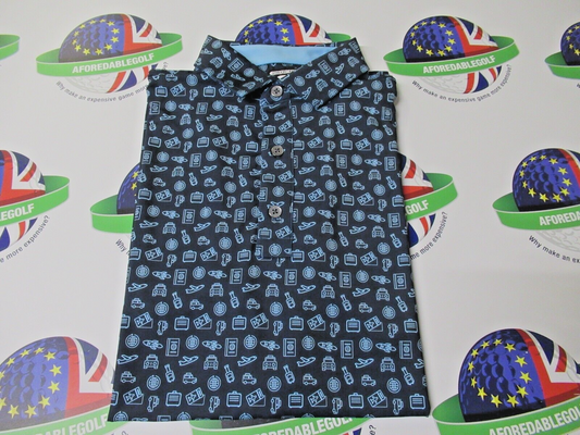 footjoy eu travel print polo shirt navy/sky blue uk size medium