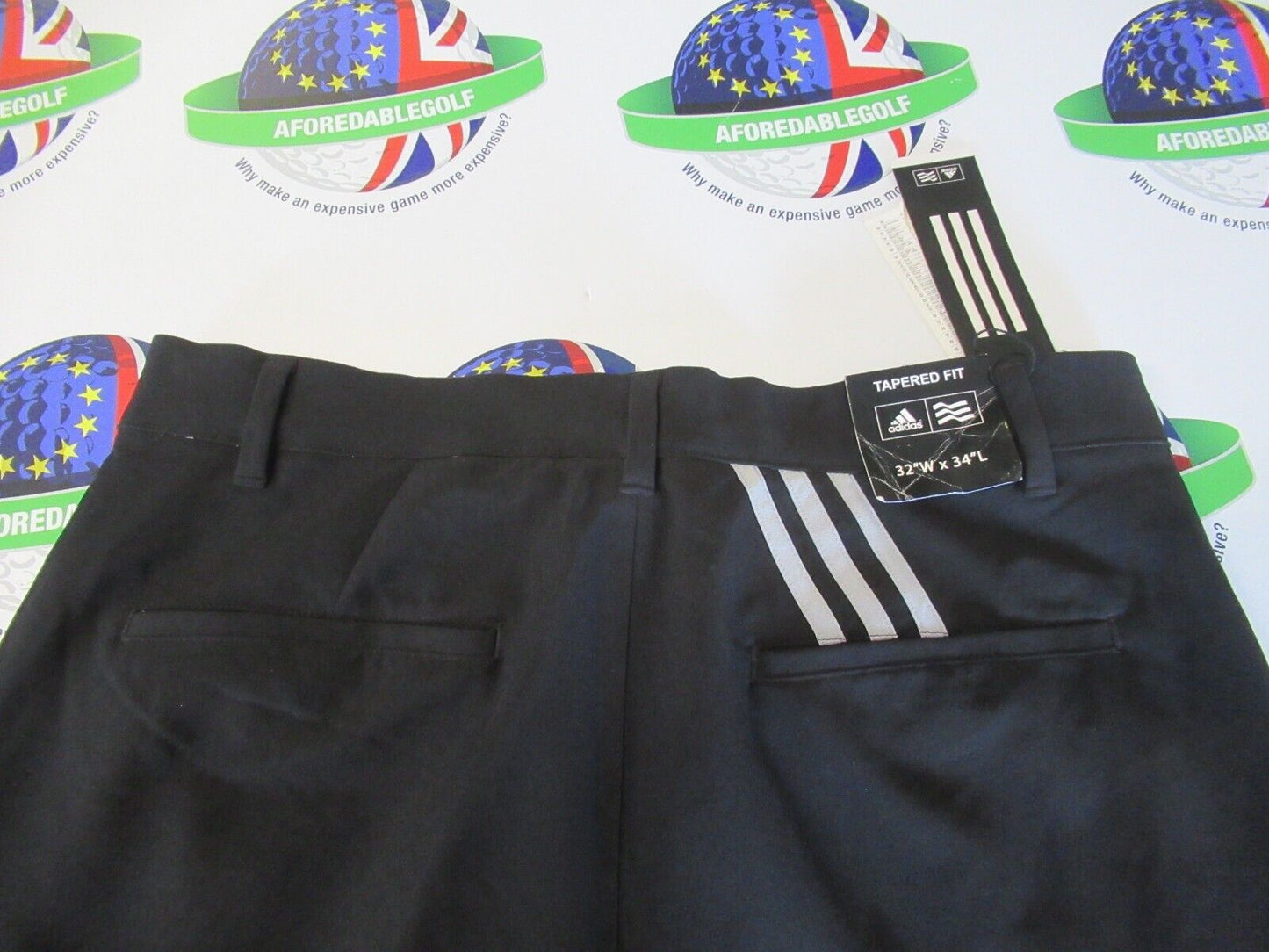 adidas ultimate 365 3 stripe tapered trousers black waist 32" x leg 34"
