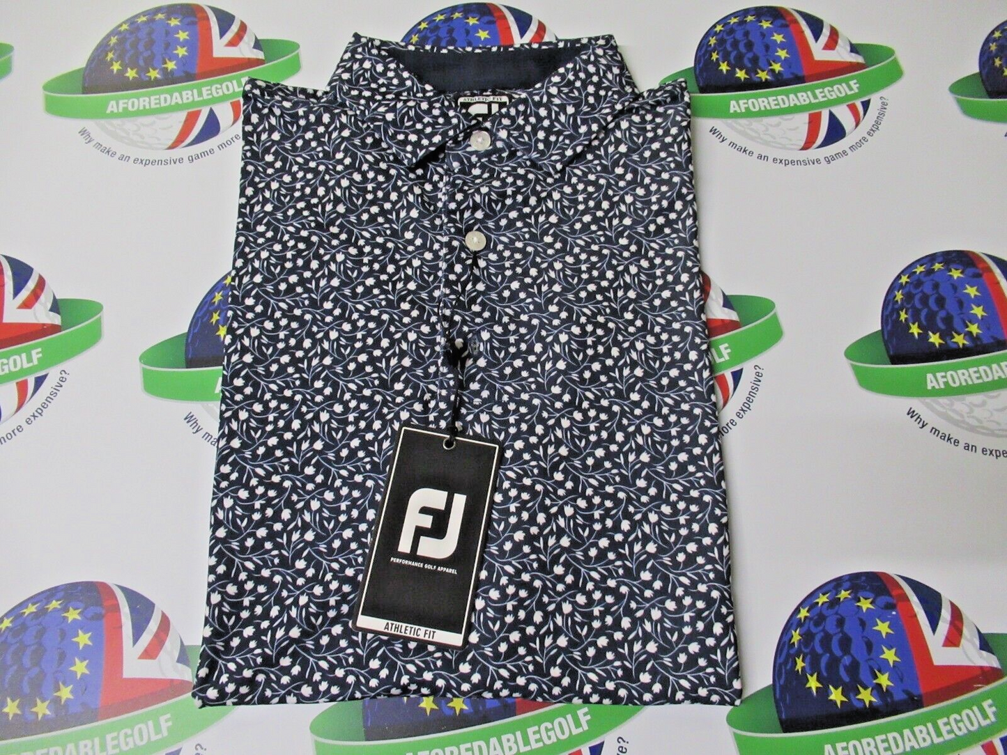 footjoy eu travel print polo shirt tossed tulips navy/white uk size medium