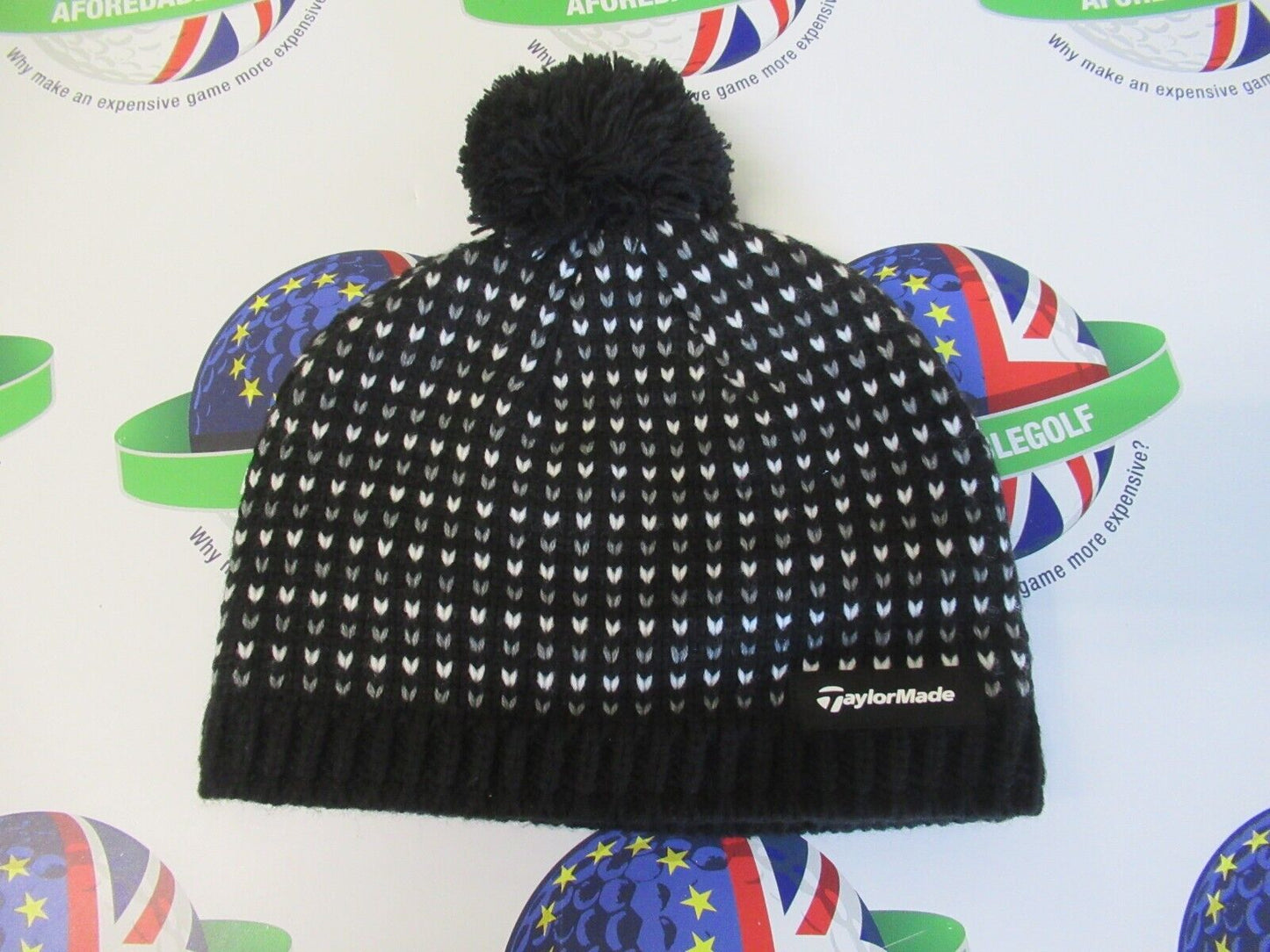 Taylormade Fleece Lined Autumn/Winter Pom Beanie Black/Grey/White