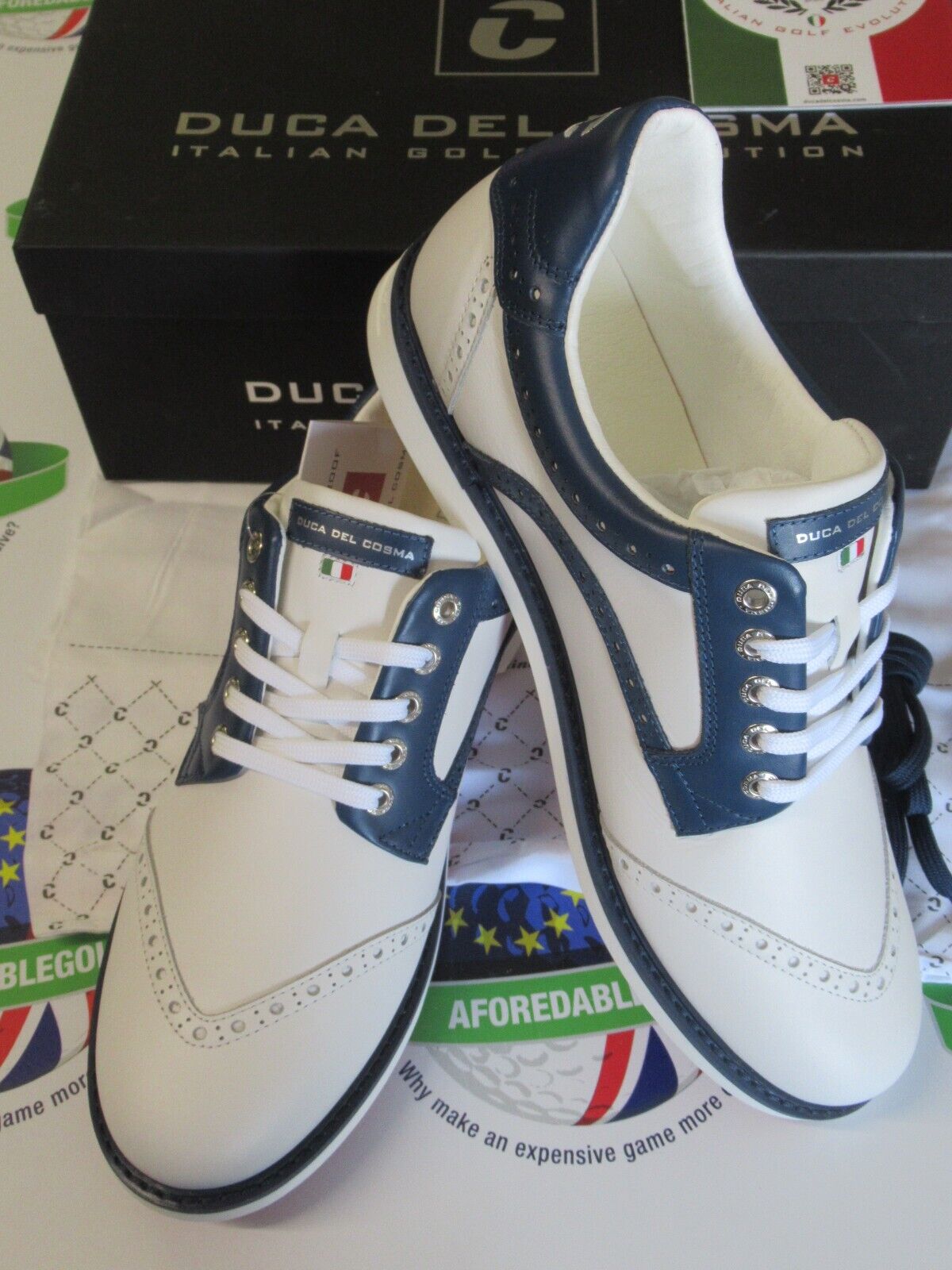 Duca Del Cosma Italian Leather Barasso Golf Shoes White UK Size 10