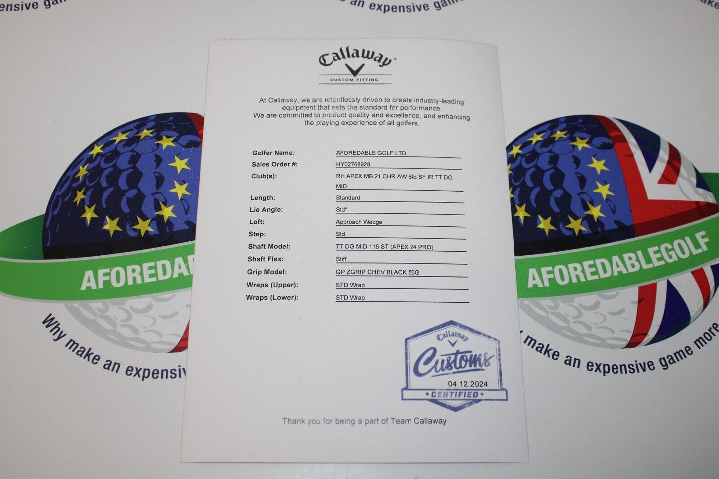 New Callaway Apex Mb Forged A Wedge True Temper Dynamic Gold Mid 115 S300 Stiff