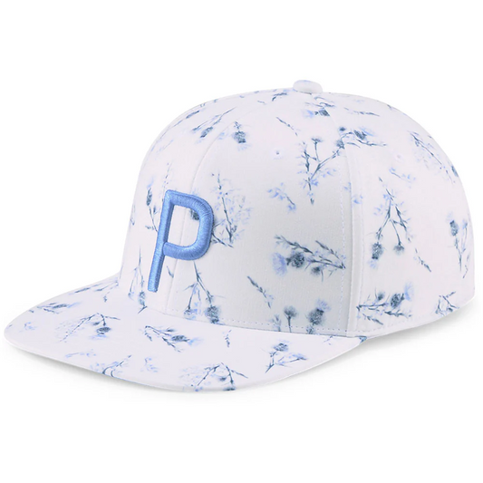 Puma lowlands p snap back adjustable golf cap bright white/lavender poppy