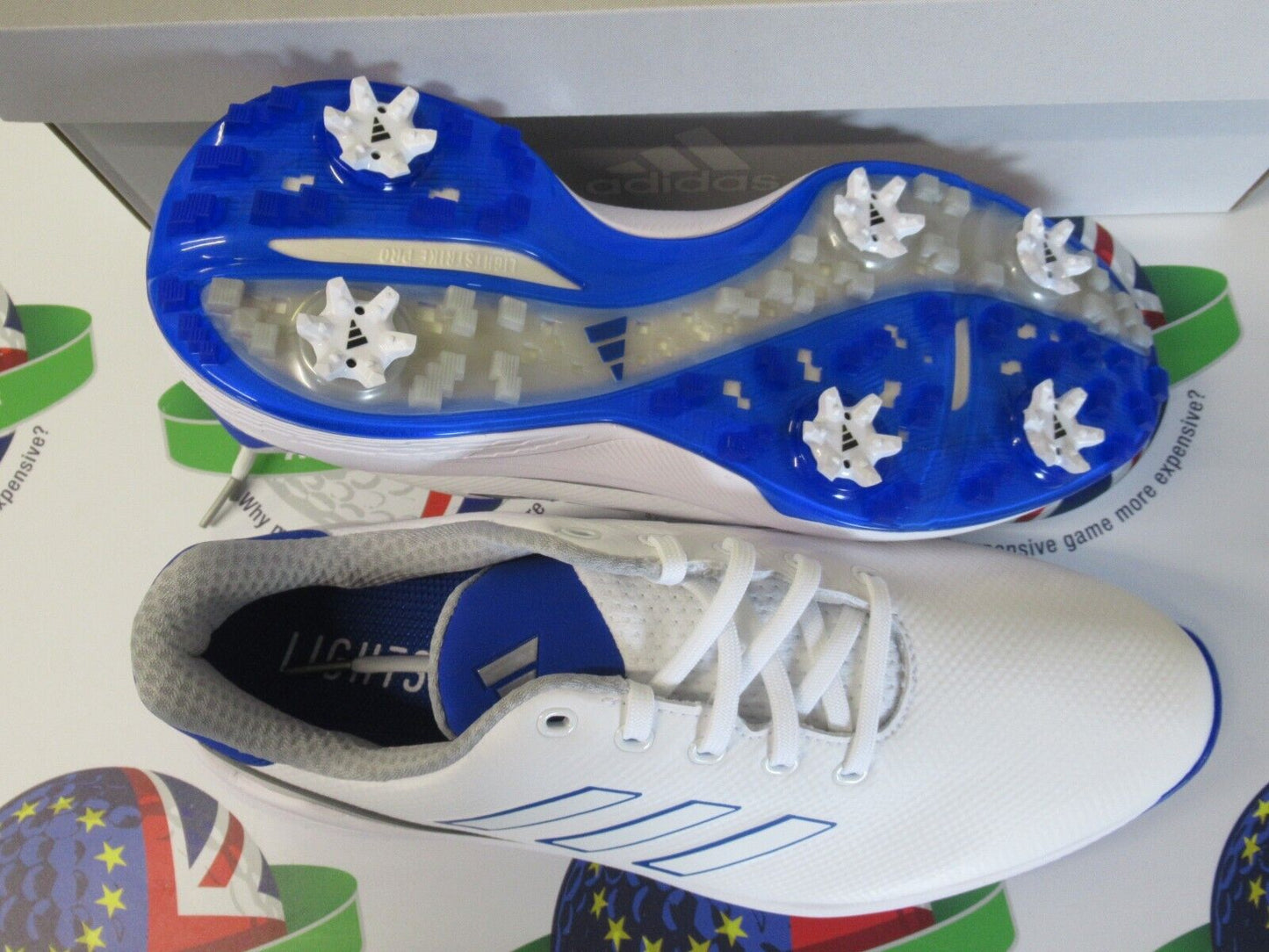 adidas zg23 waterproof golf shoes white/blue uk size 8 medium