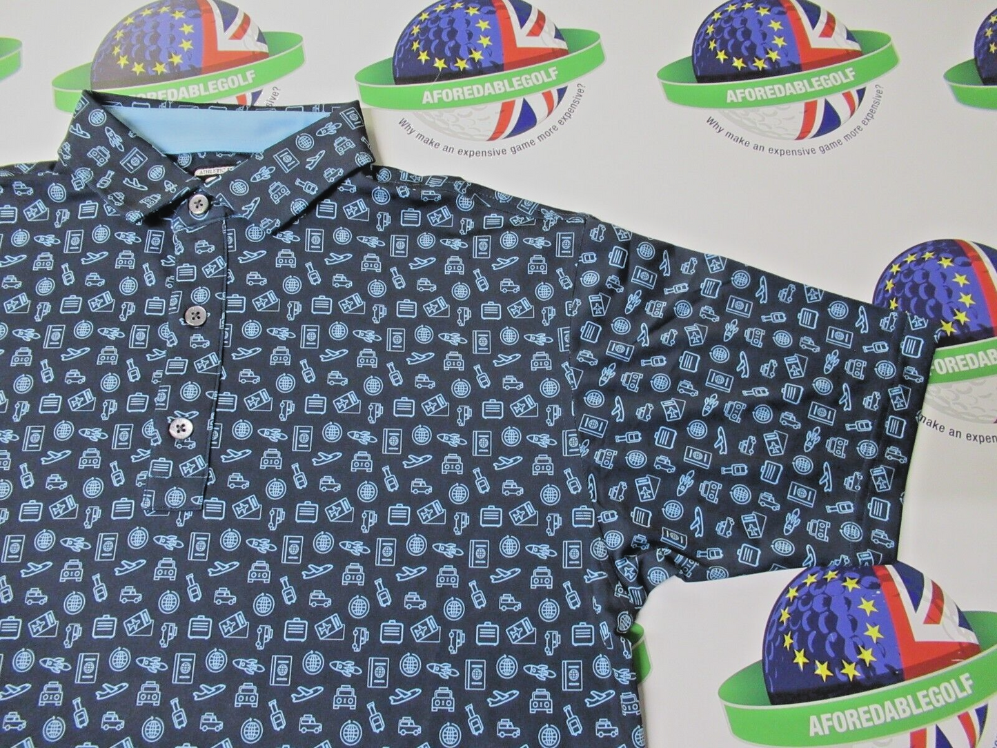 footjoy eu travel print polo shirt navy/sky blue uk size medium