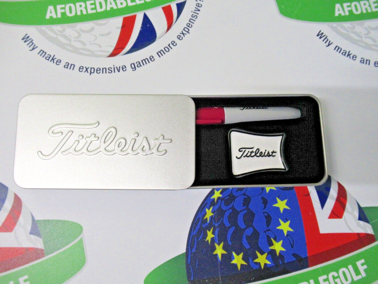 Titleist Alignment Ball Marker And Raspberry Sharpie In Presentation Tin