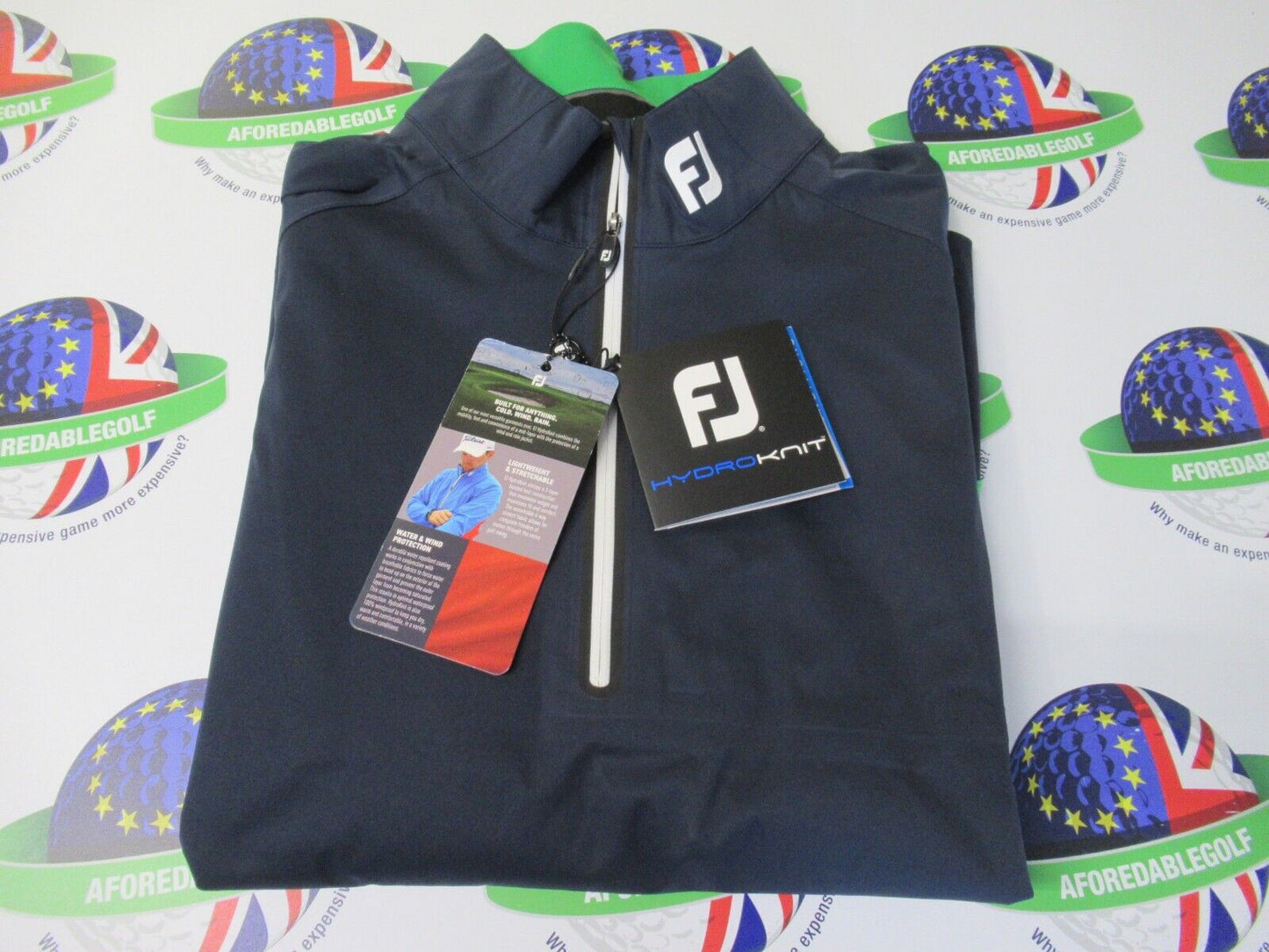 footjoy hydroknit 1/2 zip waterproof jacket navy/green uk size xl