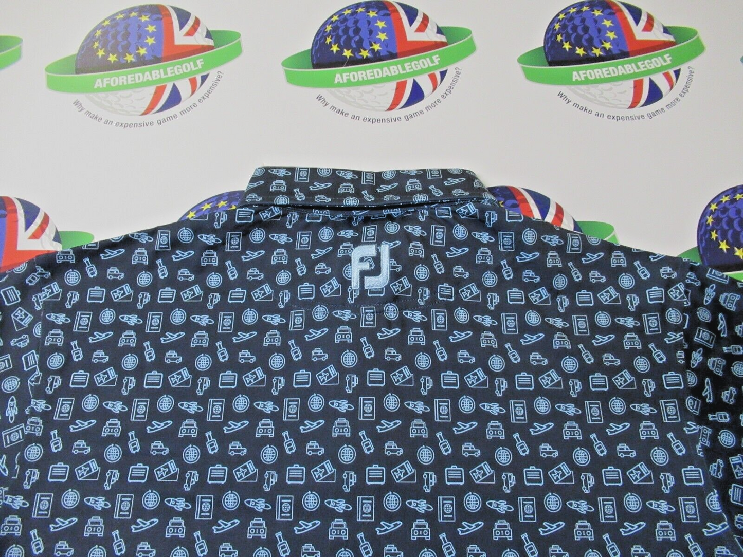 footjoy eu travel print polo shirt navy/sky blue uk size medium