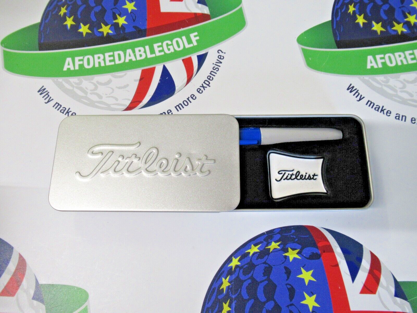 Titleist Alignment Ball Marker And Blue Sharpie In Presentation Tin