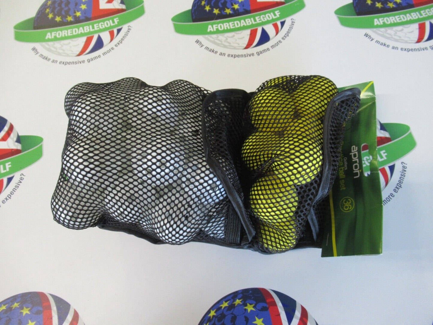 Apron Golfers Practice Ball Set 24 Airflow Balls & 12 Sponge Balls With Net Bag
