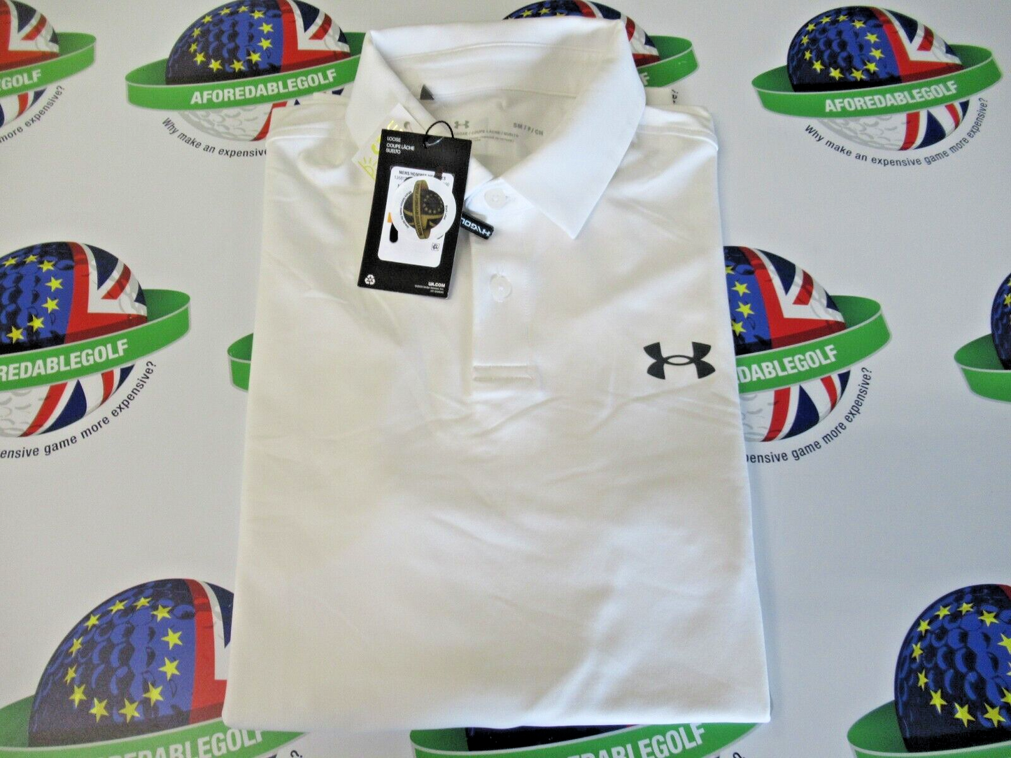 under armour t2g polo shirt white/grey uk size small loose