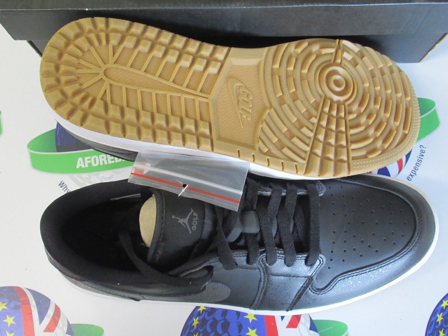 nike air jordan 1 low g golf shoes black/anthracite-gum med brown uk size 10