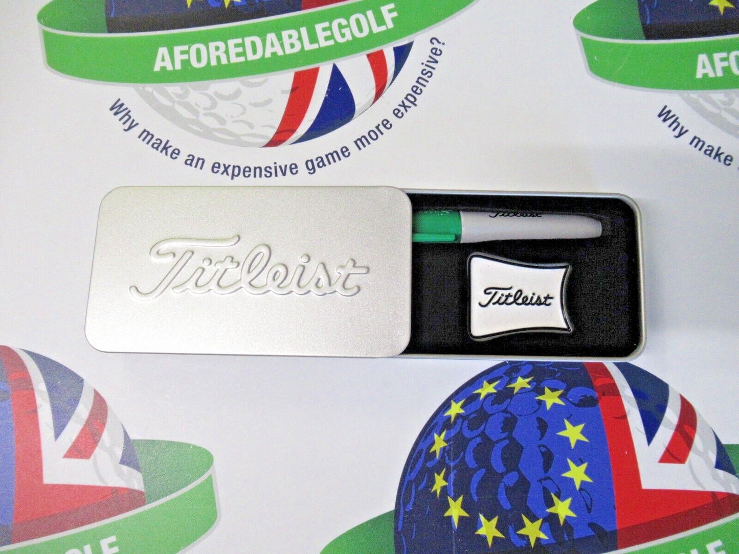 Titleist Alignment Ball Marker And Green Sharpie In Presentation Tin