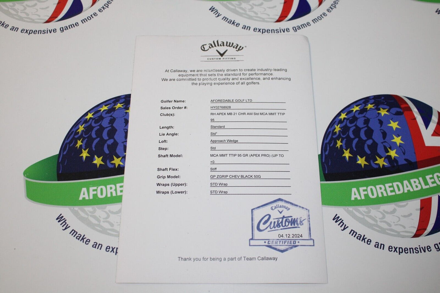 New Callaway Apex Mb Forged A Wedge Mmt Type 304-Ss 95G Graphite Stiff Flex