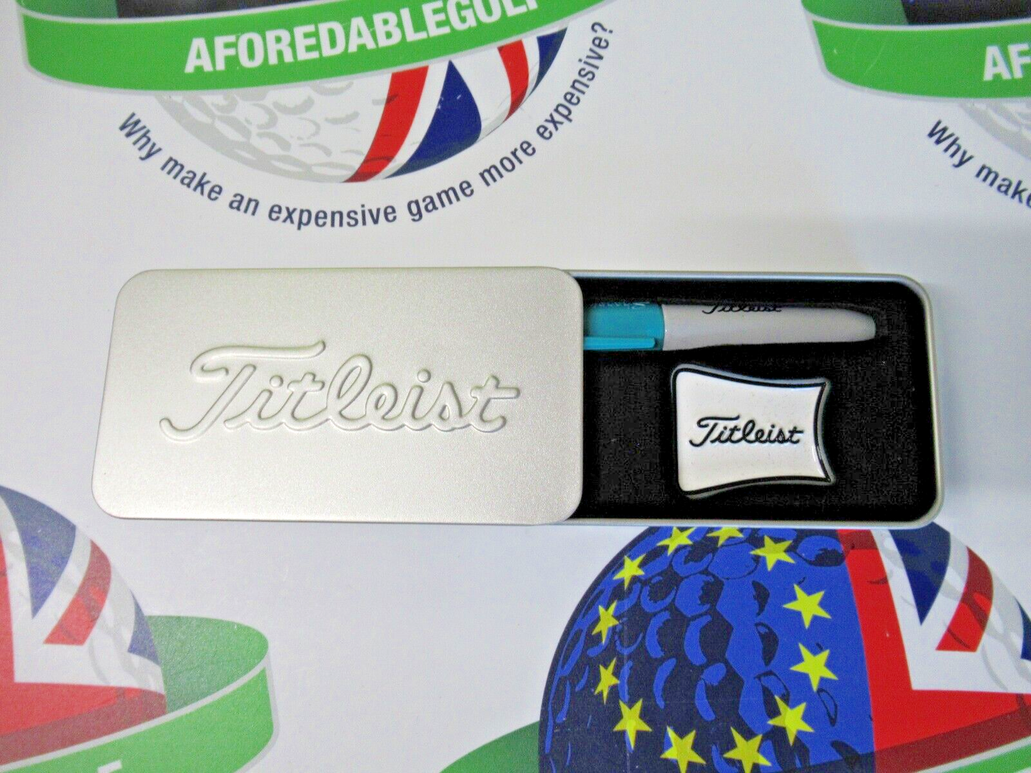 Titleist Alignment Ball Marker And Turquoise Sharpie In Presentation Tin