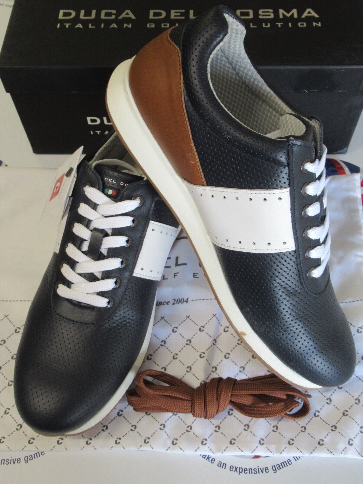 Duca Del Cosma Italian Leather Belair Golf Shoes Navy/Cognac/White UK Size 12