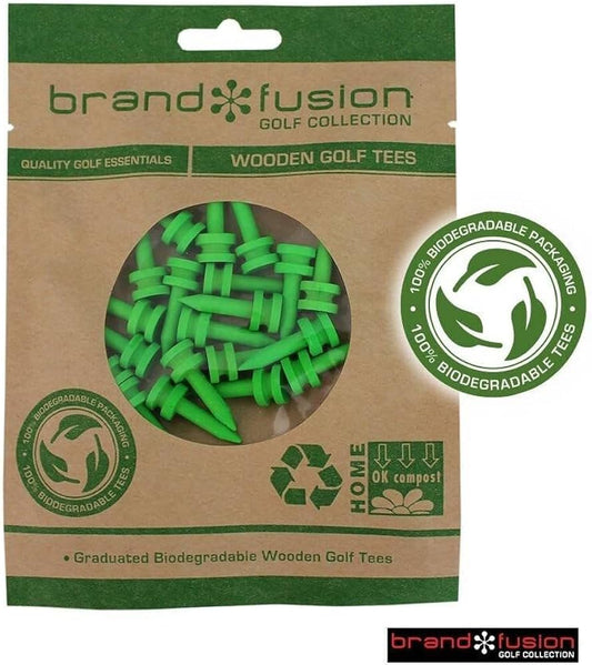 Brand Fusion Graduated Biodegradable Wooden Golf Tees Green 27Mm Pack Of 20