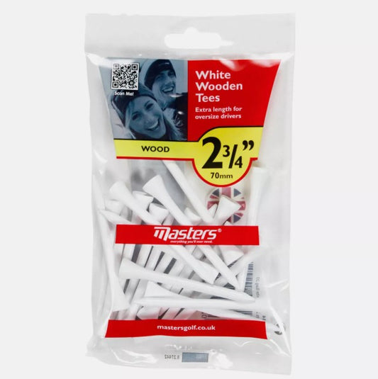 Masters Golf 70Mm White Wooden Golf Tees Pack Of 20